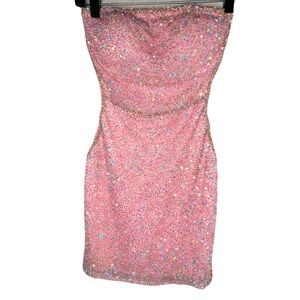 Sophia Thomas 0 Sheer Side Panel Strapless Beaded Sequin Mini Dress Prom HOCO